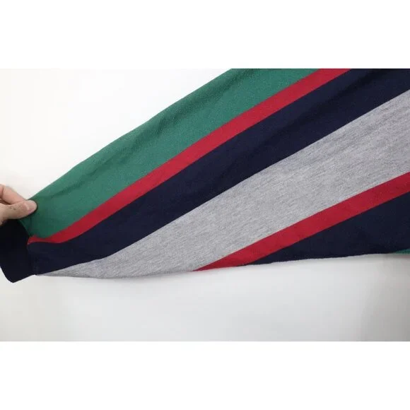 Vtg 90s Streetwear Mens Large Faded Striped Color Block Long Sleeve Rugby Polo - Picture 6 of 14